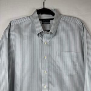 Nautica Premium Non-Iron Blue Striped Button Up 100% Cotton 16.5 32/33